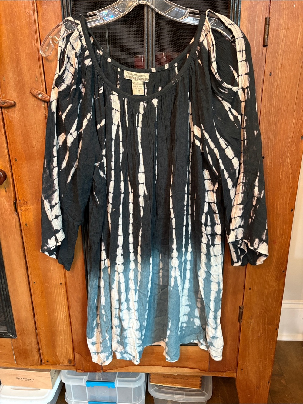 Cost Plus World Market Black and White Tie-Dye Mini Dress